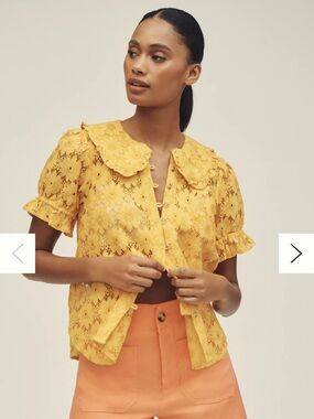 Pilcro Sunflower Yellow Lace Button-Front Top